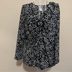 Creative Design Works, Inc. black & white blouse, Size L. EUC.